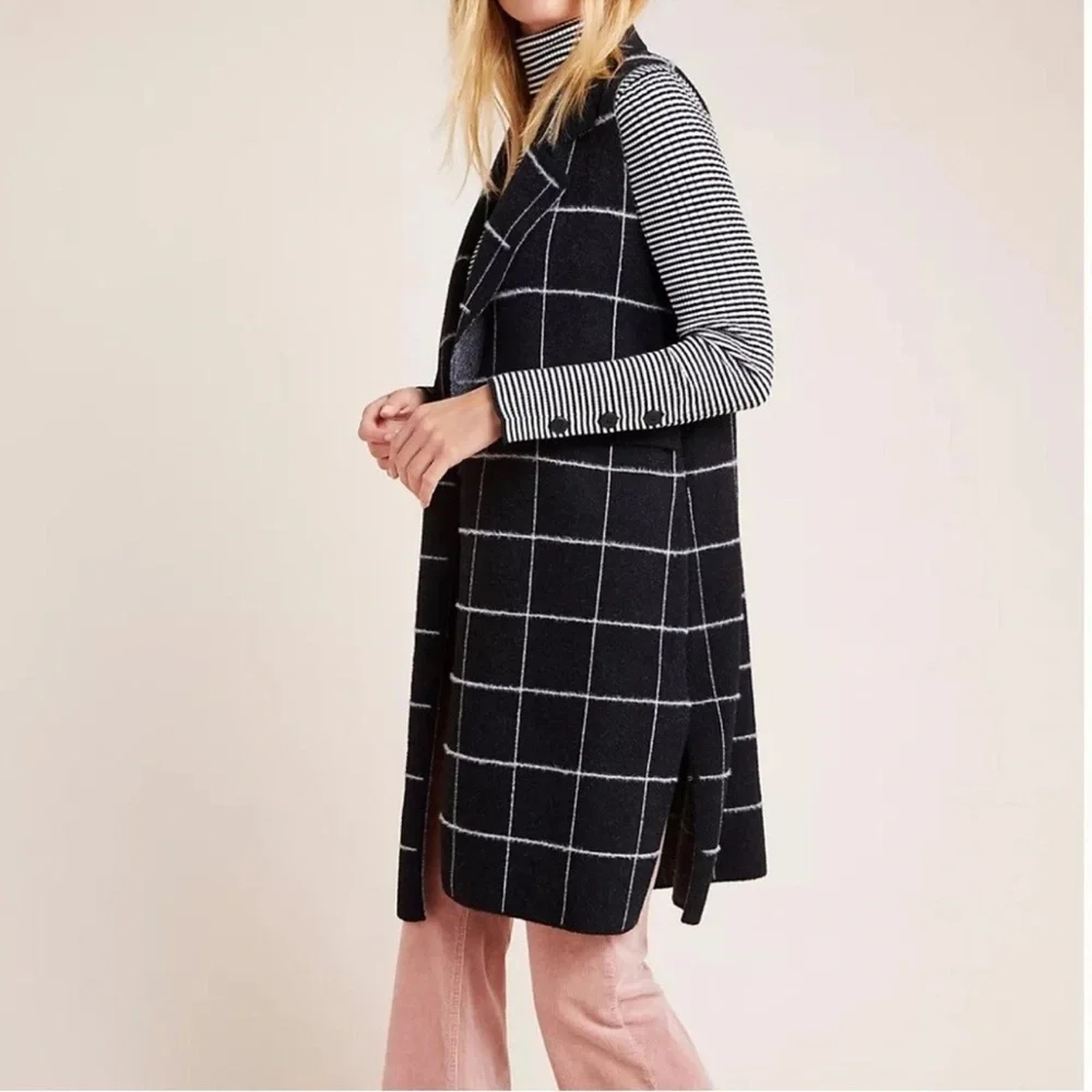 Anthropologie Quinn Windowpane Longline Duster Vest One Size OS